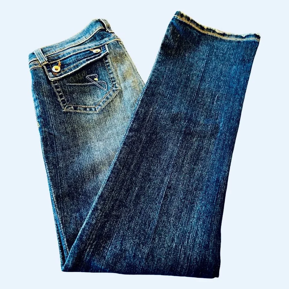 Vintage 90s / Y2K JNCO Dark Wash Distressed Bottom Straight Leg Jeans - Picture 1 of 14